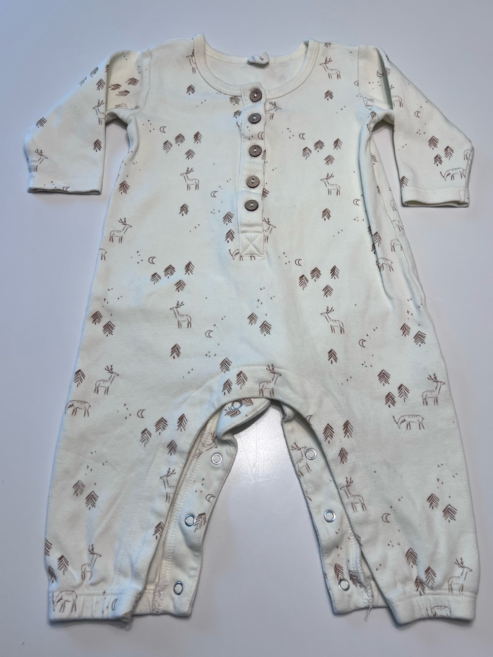 Quincy Mae Neutral Woodland Print Henley Onesie